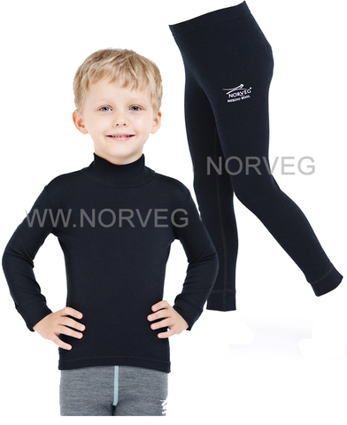 Комплект термобелья из шерсти мериноса Norveg Soft Black детский