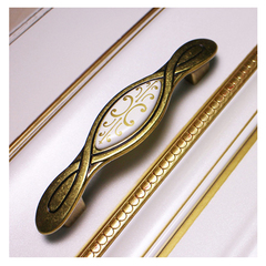 Ручка скоба OSKAR 96мм, бронза с керамикой, рисунок золото матовое