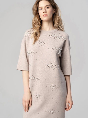 Женское платье песочного цвета из вискозы - фото 4