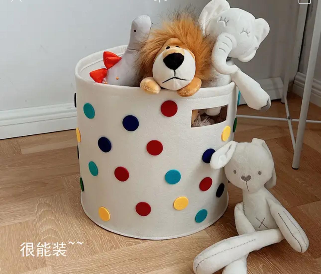 Корзина для игрушек 30х35 Круглая Бежевая цветные круги