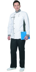Китель мужской белый с отделкой черно-белая клетка