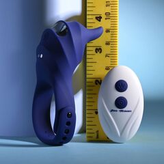 Синее эрекционное виброкольцо с клиторальной подушечкой и пультом ДУ Adjustable Fun Ring - 