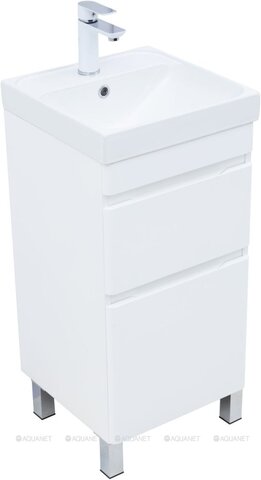 Aquanet 348174 Тумба с раковиной Слим 40 напольная 2 ящ. цв.белый сатин (348174)