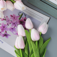 Тюльпаны искусственные, как живые, Нежно-розовые, латексные, 34 см, букет из 9 штук.