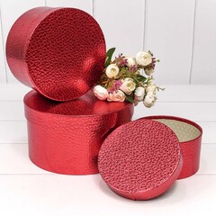 Цилиндр одиночный, Текстура кожи, Металлик Красный, 21*21*11,5 см, 1 шт.