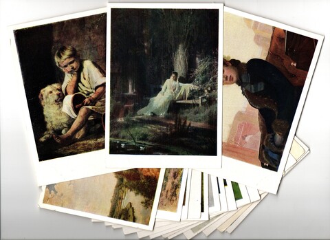 Открытки художественные Крамской, Маковский, Федотов, Перов, Левитан и др. изд. 1961 г. 20 шт. XF