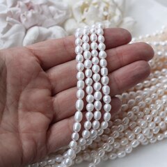 Жемчуг натуральный речной, рис, 5,2-7,8 мм, 1 нить, Ж023