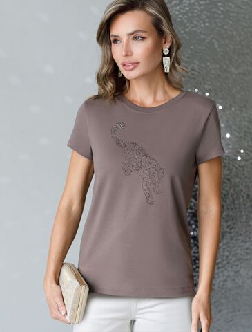 Нарядная футболка с принтом фольгой из премиального хлопка с эластаном  D49.123 (128806)