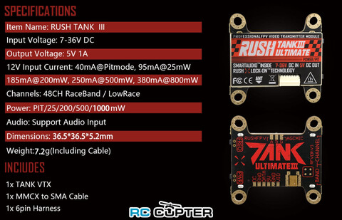 Видеопередатчик FPV RUSHFPV TANK III ULTIMATE VTX 5.8ГГц 1 Вт