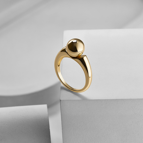 Кольцо с шариком серебро позолота 585