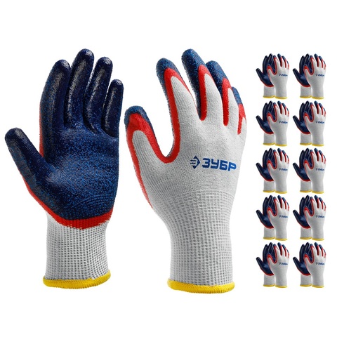 ЗУБР ЗАХВАТ-2 L-XL, х/б перчатки с двойным текстурированным нитриловым обливом, повышенная износостойкость, 13 класс, 10пар, Профессионал (11454-K10)