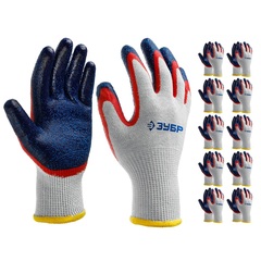 ЗУБР ЗАХВАТ-2 L-XL, х/б перчатки с двойным текстурированным нитриловым обливом, повышенная износостойкость, 13 класс, 10пар, Профессионал (11454-K10)