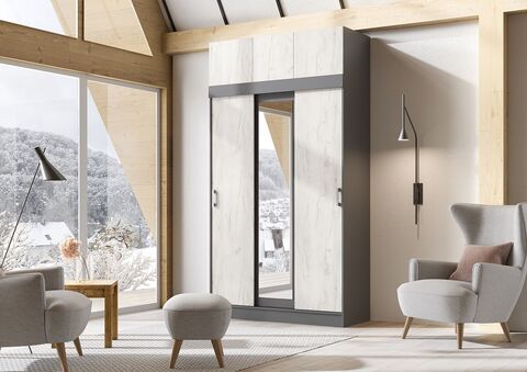 Басямиф/Роджинамиф Шкаф с антресолью (Дуб Крафт Белый/Графит)