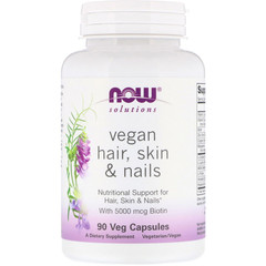 Now Foods, Solutions, веганская добавка для здоровья волос, кожи и ногтей, 90 растительных капсул