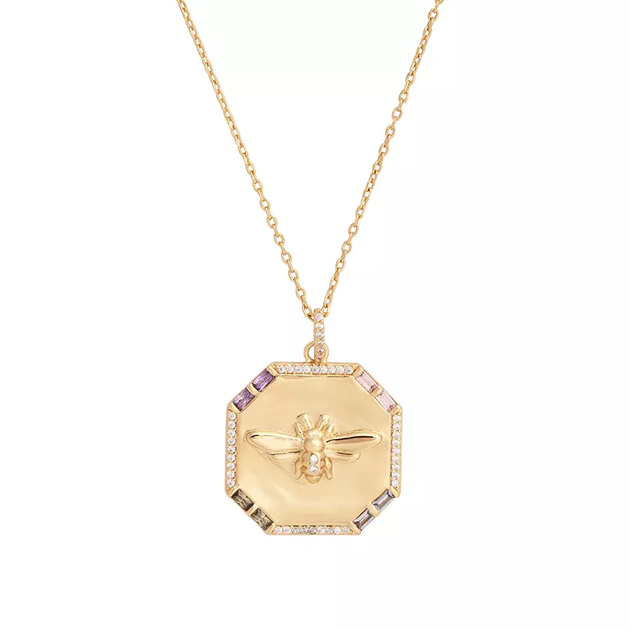 WANDERLUST Колье Bee Pave Rainbow Gold Necklace luv aj колье pave hook charm necklace – gold