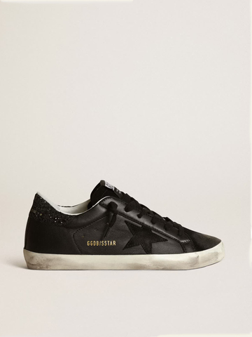 Super Star in black nappa with black star and glitter heel tab