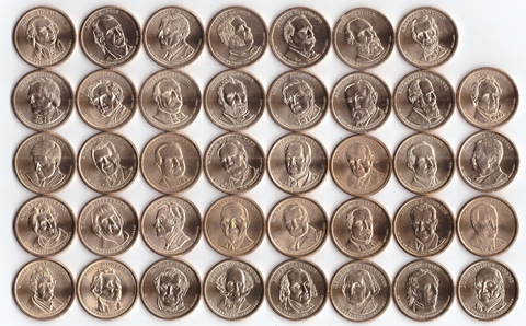 США 1 доллар набор 39 монет Президенты 2007-2017  (микс дворов P+D)