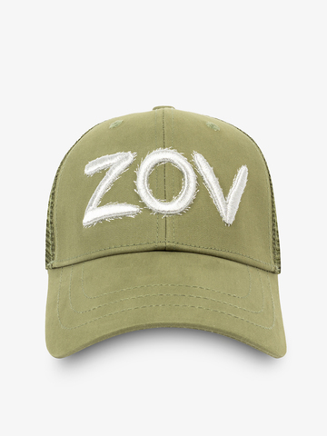 Бейсболка с сеткой «ZOV» цвета зелёного хаки с 3D вышивкой лого / Распродажа