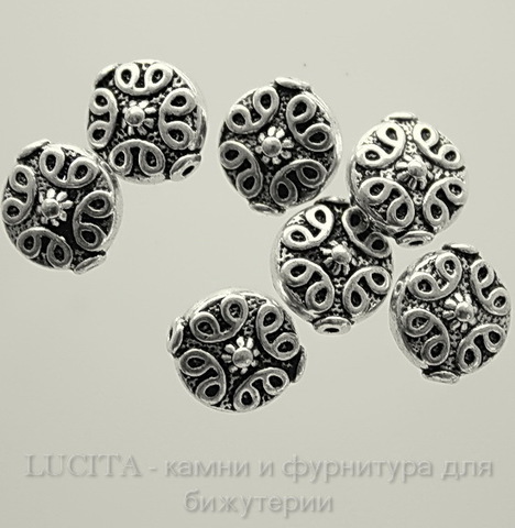 Бусина металлическая "Узоры" 12х11 мм (цвет - античное серебро)