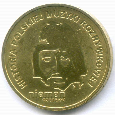 2 злотых 2009 год. Польша. История польской музыки - Чеслав Немен. Латунь AUNC