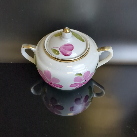 Сахарница фарфоровая Дмитровский ФЗ (Вербилки), роспись цветы, позолота, винтаж СССР 1965-1991 гг