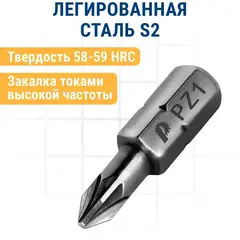 Бита отверточная ПРАКТИКА Профи PZ-1 х 25мм (2шт), (035-608)