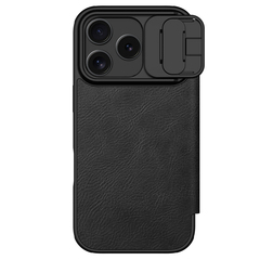 Кожаный чехол книжка от Nillkin для смартфона iPhone 17 Pro, серия Qin Pro Leather с сдвижной защитной шторкой для камеры
