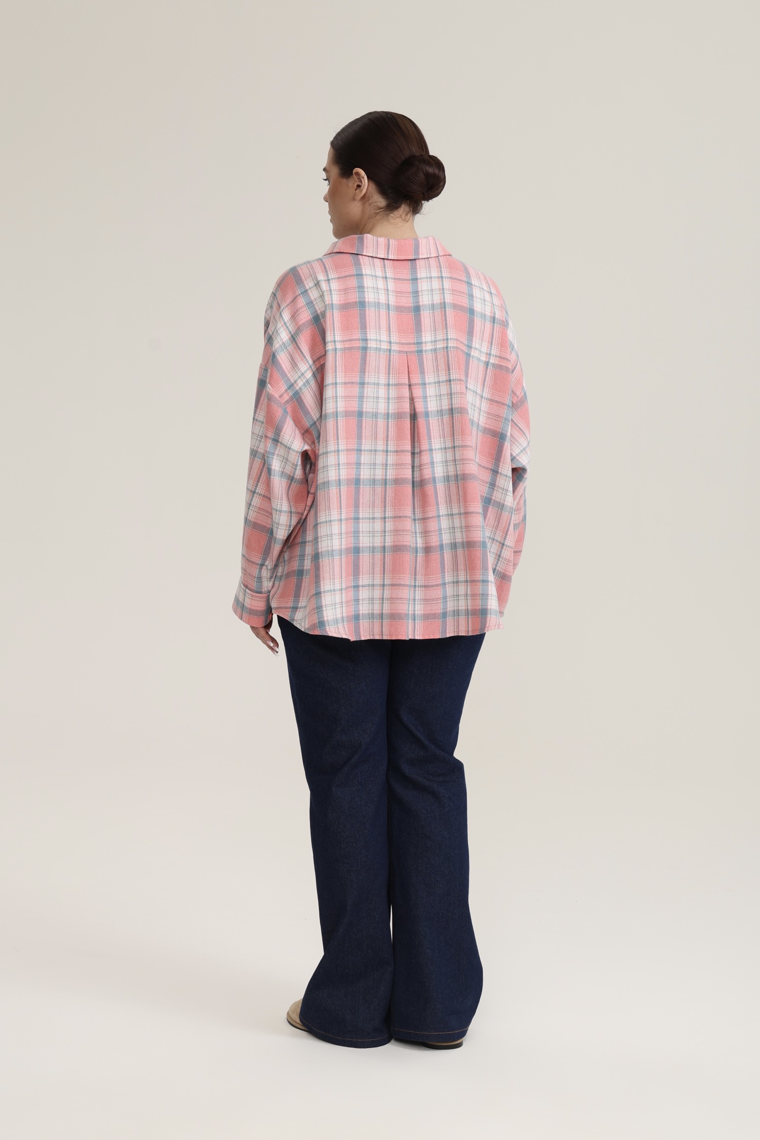 Рубашка в клетку оверсайз, розовый