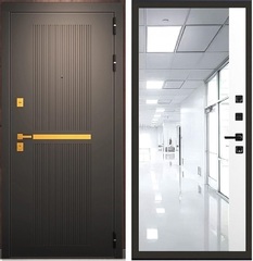 Входная металлическая дверь с зеркалом Брендорс Арт Деко 075 Зеркало 3D Белый софт (черная фурнитура)