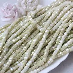 Хрусталь (стекло) граненный, кубик, жёлто-зелёный, 6 мм, 1 нить, К237