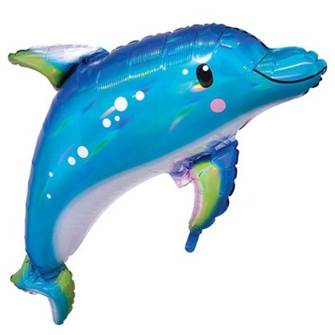 Воздушный шар с гелием Дельфин голубой, перламутровый с переливами, 73 см
