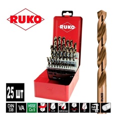 Набор сверл по металлу 1-13мм 25шт DIN338 HSSE-Co5 130° (мет. кейс) Ruko 215215(K)