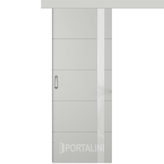 Купить Межкомнатная одностворчатая дверь купе эмаль VFD Trivia Cotton серая остеклённая