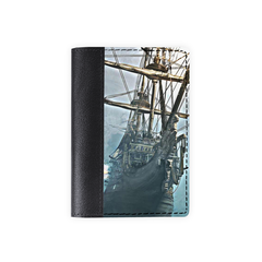 Обложка на паспорт комбинированная "Корабль", черная