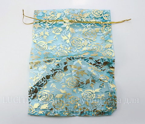Подарочный мешочек из органзы "Золотые розы" голубой, 20х15 см ()