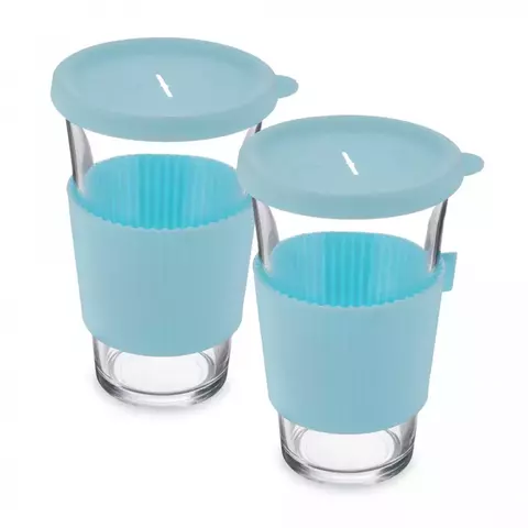 Набор стеклянных стаканов Glasslock GL-1033-2 (500ml х 2, голубой силикон)
