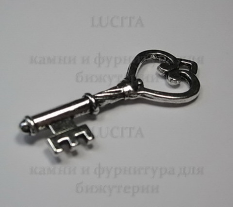 Подвеска "Ключик с сердцем" 47х19 мм (цвет - античное серебро)