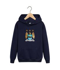 Толстовка темно-синяя с капюшоном (худи, кенгуру) и принтом FC Manchester City (ФК Манчестер Сити) 001