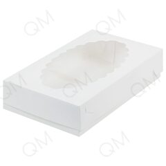 Коробка для эклеров с фигурным окошком 240х140х50 мм (белая), 10шт