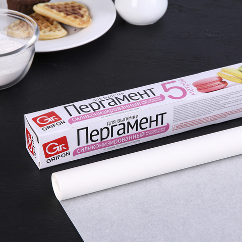 Пергамент для выпечки силиконизированный, GRIFON 380мм x 5м в футляре