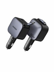 Автозарядка UGREEN EC602 (55212B) 60W Fast Car Charger USB-A&USB-C with Retractable Cable USB-C с выдвижным кабелем, металлик