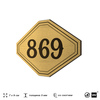 Номерок на дверь квартиры 869, для кабинета, офиса, шильдик 9 х 7 см, золотистый, Айдентика Технолоджи