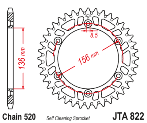 Звезда ведомая алюминиевая JTA822 45