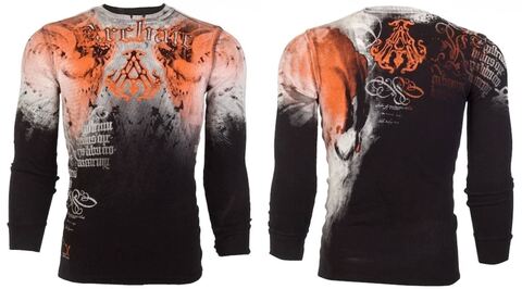 Archaic | Пуловер мужской Nightwatcher Black Orange AM1791BLOR от Affliction перед и спина