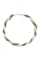 Бисерное ожерелье из 24 нитей розово-зеленое