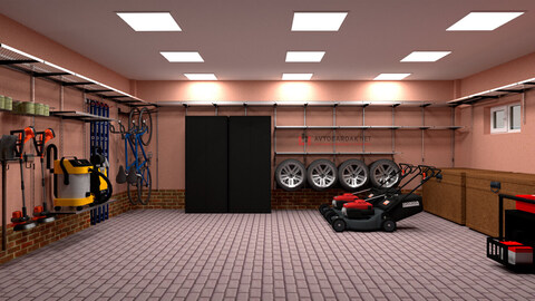 Проект №40: гараж для машины и квадроцикла (полки, шины, спортивный и садовый инвентарь)