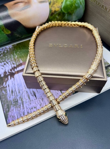 85232 - Колье ЗМЕЯ из стали в лимонной позолоте с цирконами, коллекция SERPENTI