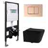 Abber Rechteck AC1201MB-AC0105-AC0120RG Комплект подвесной унитаз черный матовый с инсталляцией AC0105 и кнопкой AC0120RG золото розовое