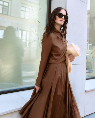 Блуза из хлопка и шелка корица