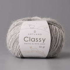Classy, пряжа с люрексом и пайетками, шелк-5%, мериносовая шерсть-20%, нейлон-30%, норка-45%, 50 гр, 240 м, серый меланж